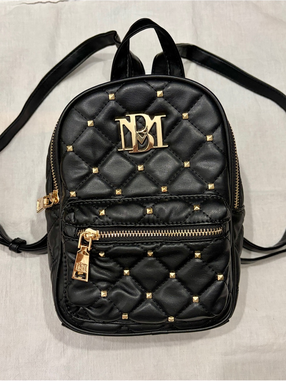 Badgley Mischka Black Quilted Studded Mini Backpack Gold Hardware NWOT